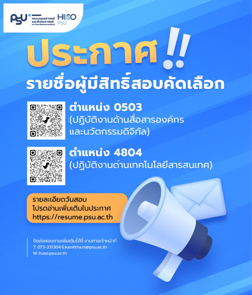 ประกาศรายชื่อผู้มีสิทธิ์สอบคัดเลือกคณะมนุษยศาสตร์และสังคมศาสตร์